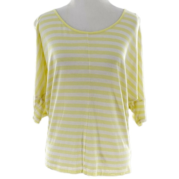Express womens top size XS white yellow striped 3/4 sleeve dolman vintage 2000s - Picture 1 of 11